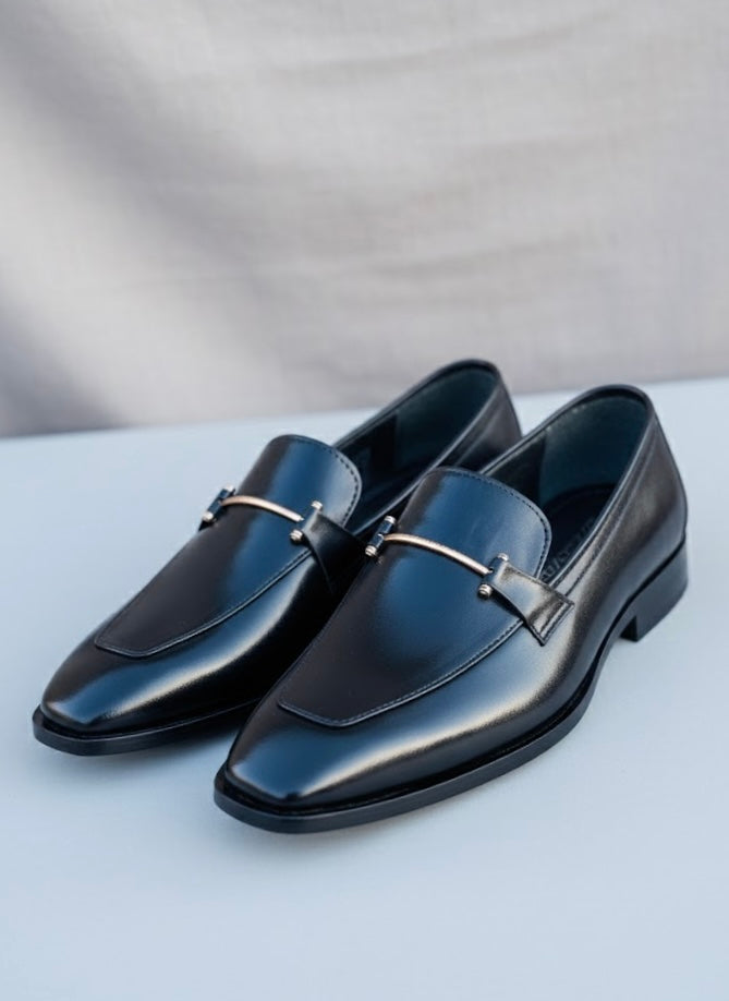 Premium Black Formal Shoes with Metallic Buckle – Classic & Durable Material